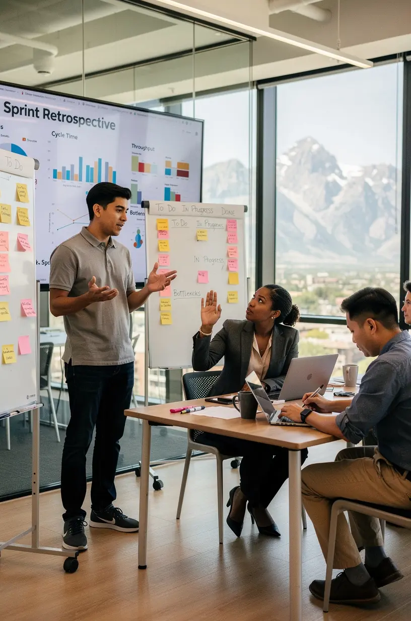 Team brainstorming ideas for process improvement strategies.