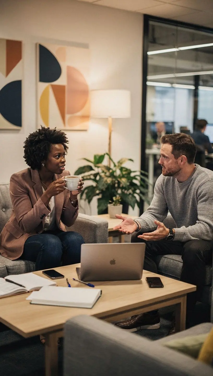 Employee discussing feedback to enhance workflow efficiency.